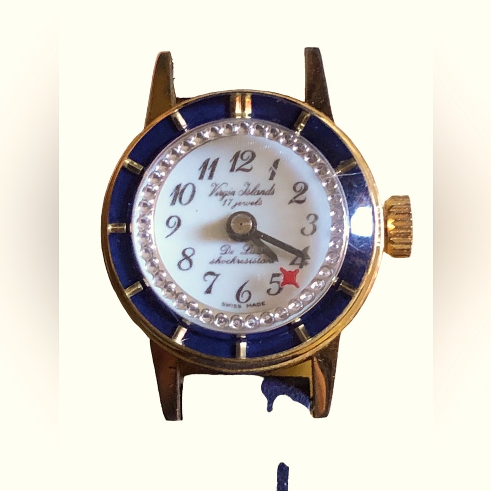 (939)Vintage VIRGIN ISLANDS DE LUXE NIB Swiss  Automatic Watch blue leather band